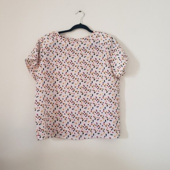 Vintage 80s Impressions Boxy White Rainbow Geometric Short Sleeve Blouse - Picture 2 of 9